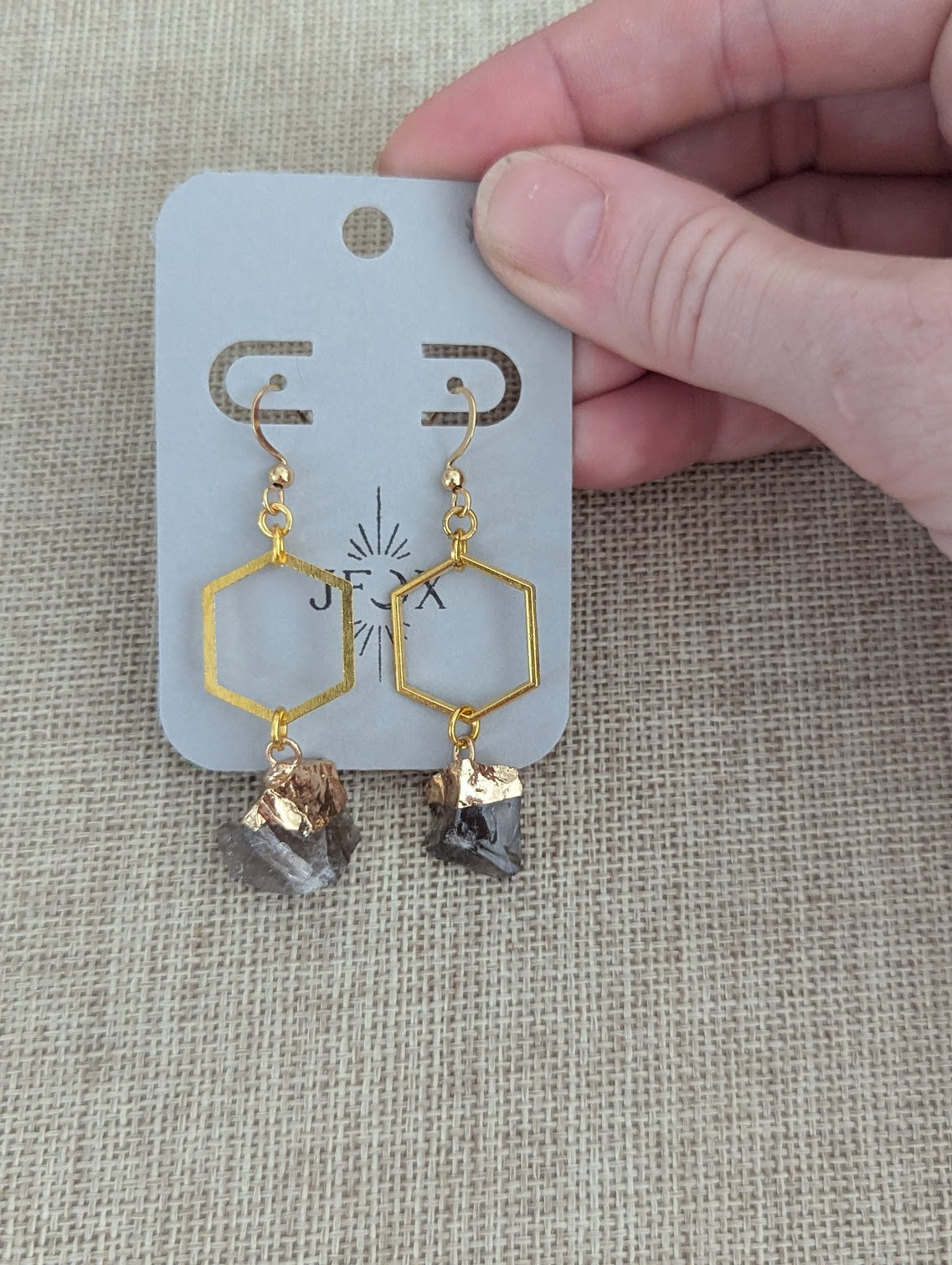 Raw Gemstone Gold Hexagons (Various Stones Available)