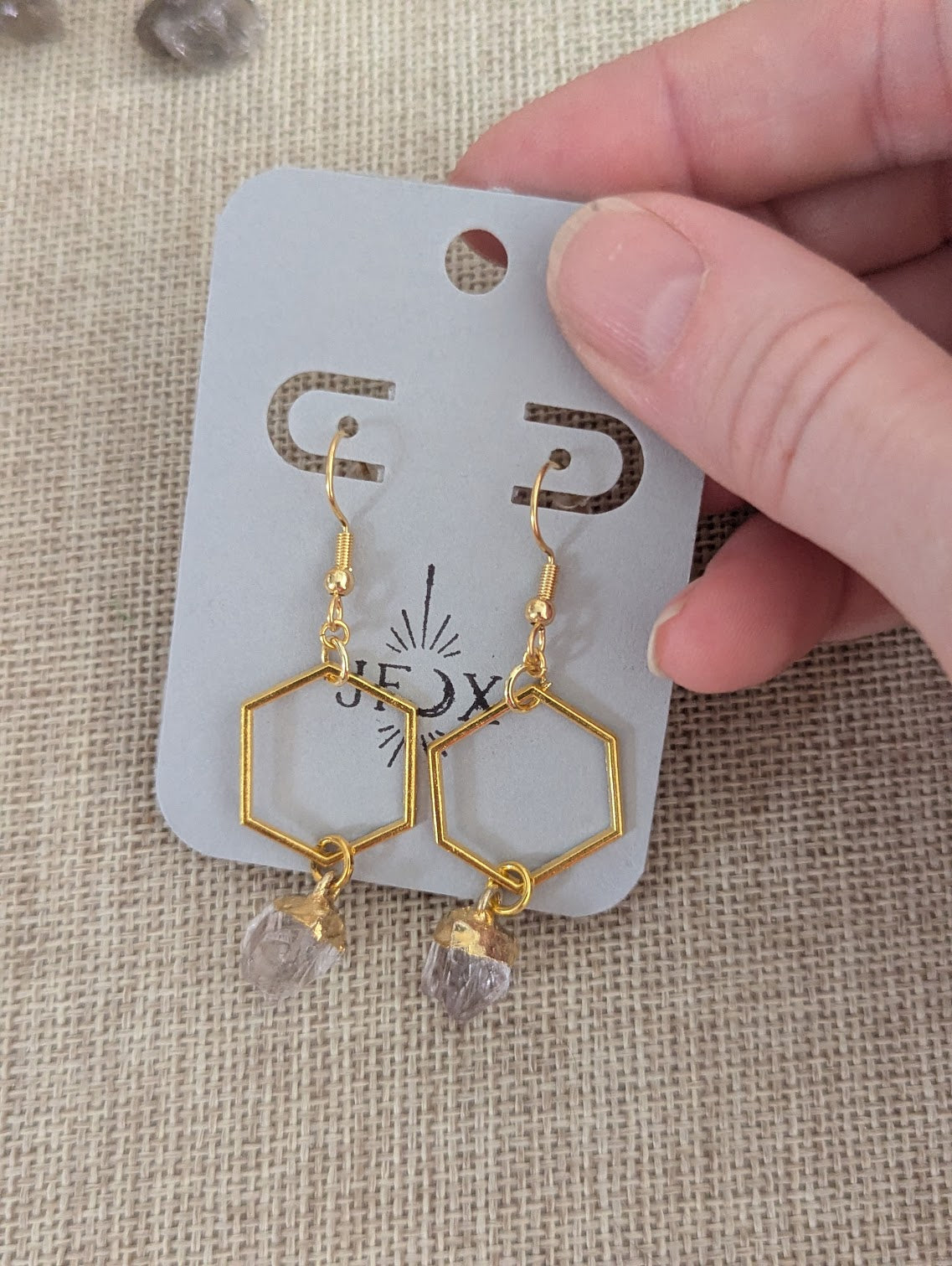 Raw Gemstone Gold Hexagons (Various Stones Available)