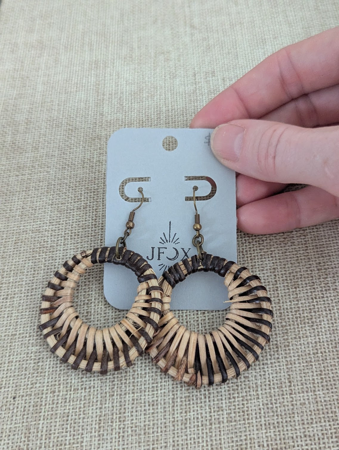 Two Tone Wicker Rattan Earrings