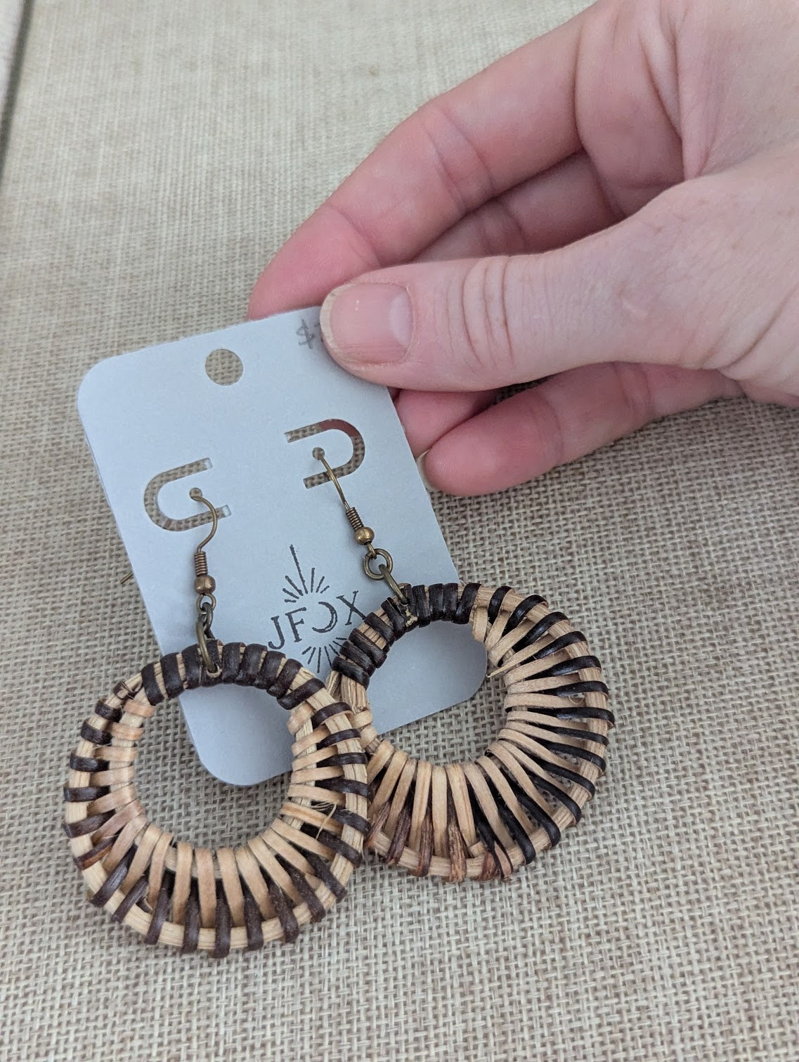 Two Tone Wicker Rattan Earrings