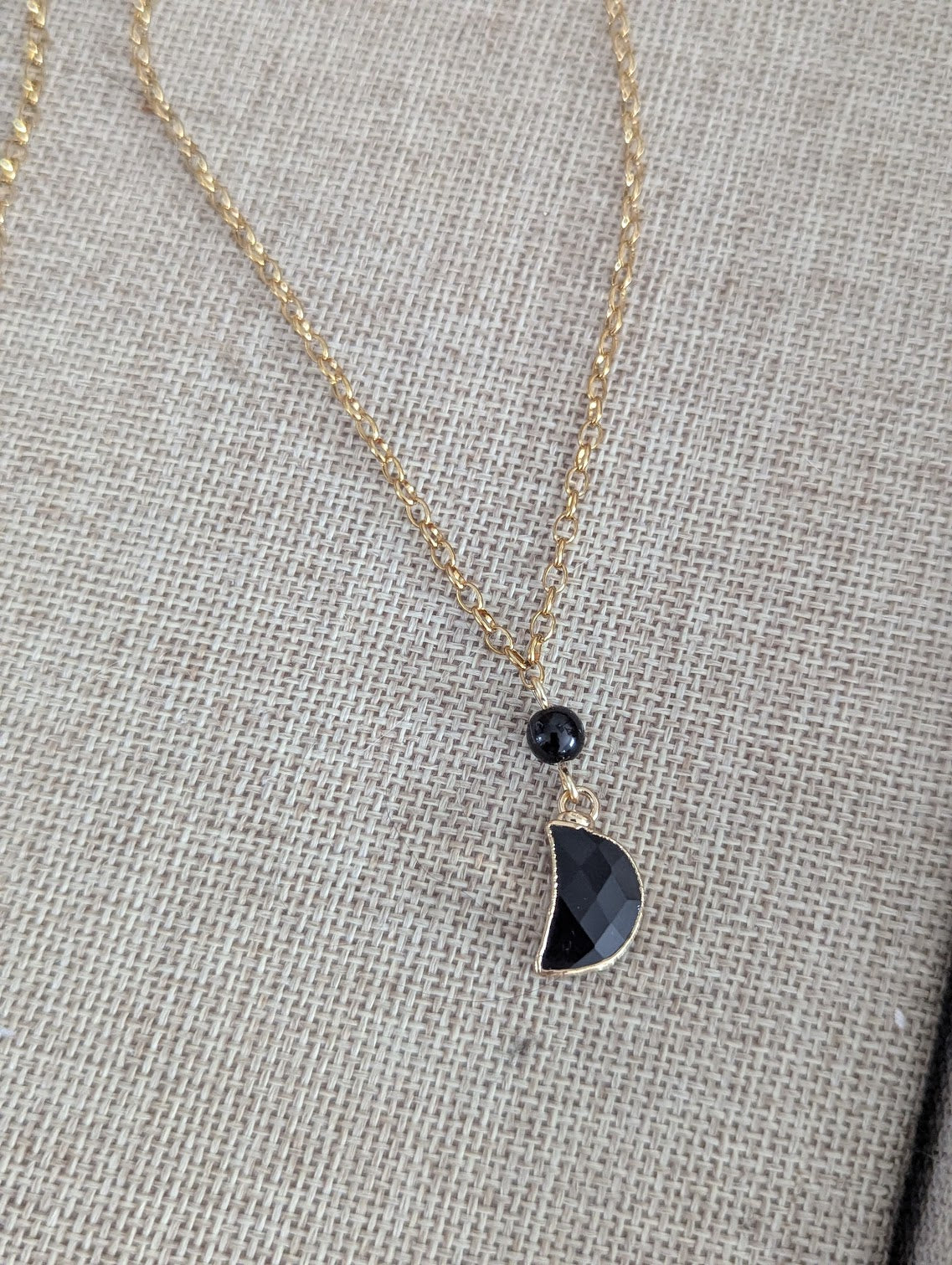 Gemstone Crescent Moon Gold Necklace (Various Options Available)