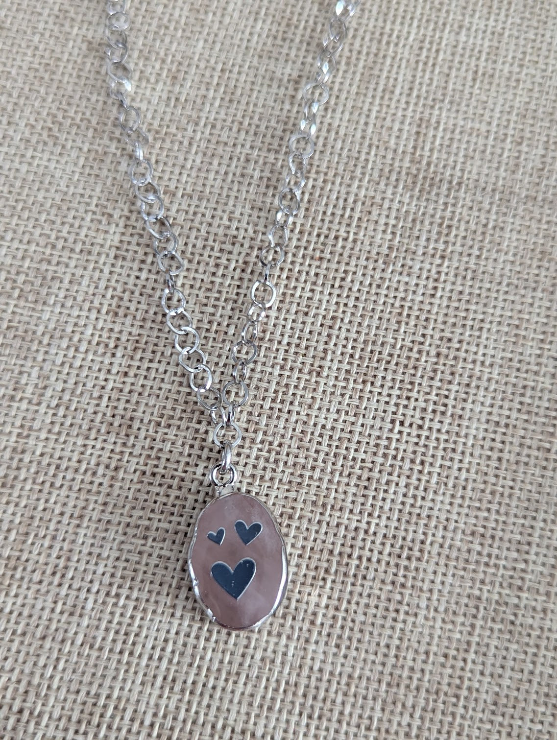 Rose Quartz Silver Heart Stainless Necklace
