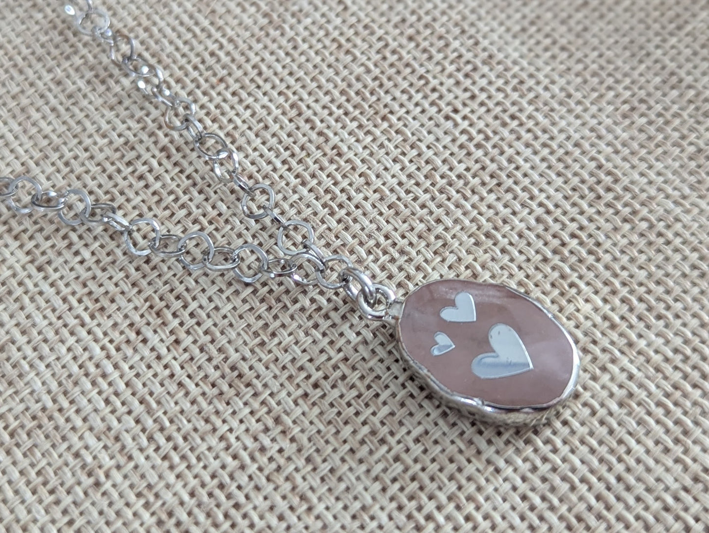 Rose Quartz Silver Heart Stainless Necklace
