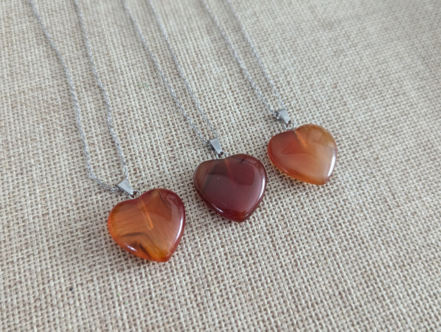 Carnelian Heart Silver Stainless Necklace