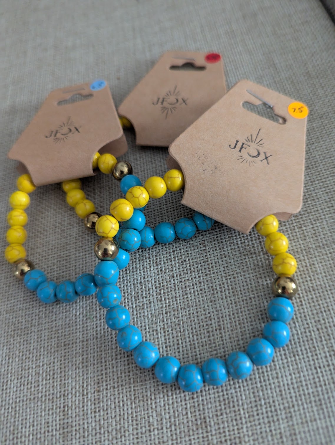 Turquoise and Yellow Howlite and Gold Howlite Stretch Bracelet (Various Sizes Available)