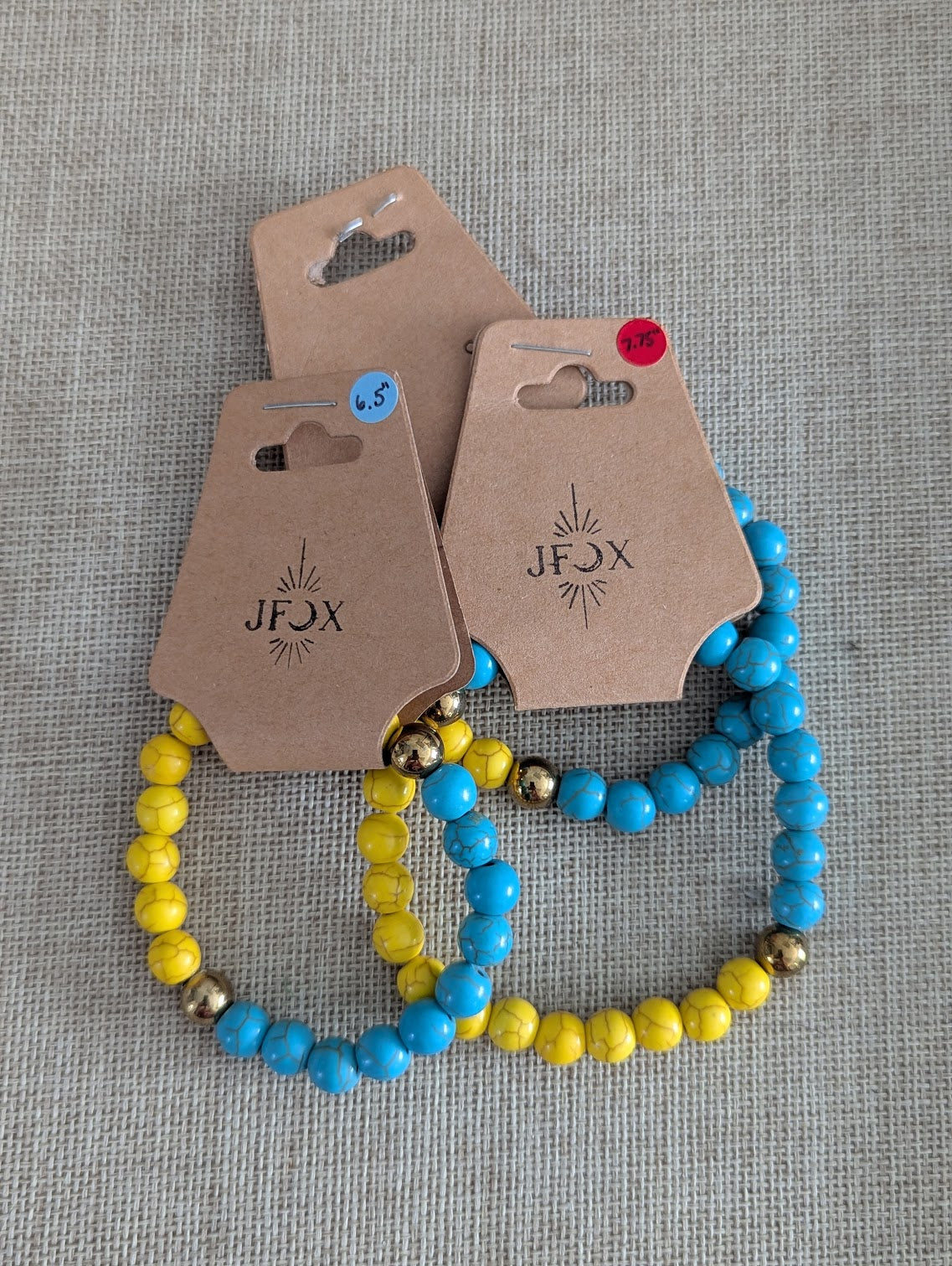 Turquoise and Yellow Howlite and Gold Howlite Stretch Bracelet (Various Sizes Available)