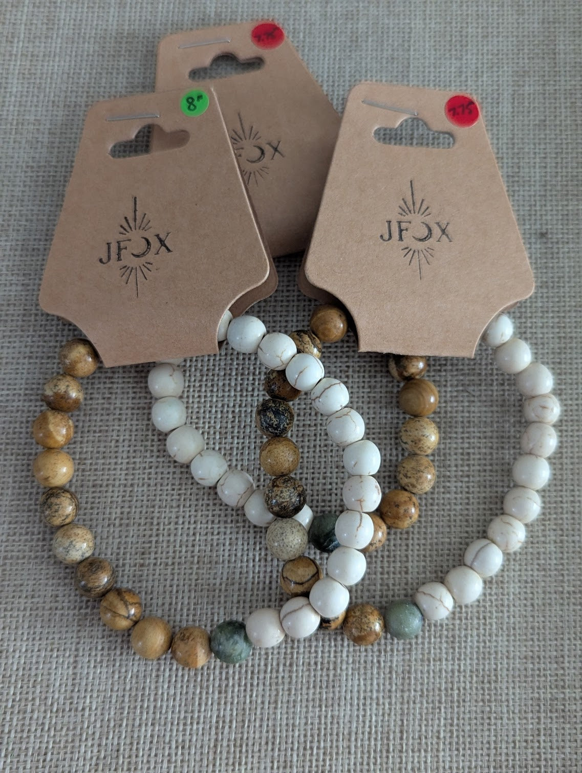 Picture Jasper, Howlite and Jade Stretch Bracelet (Various Sizes Available)