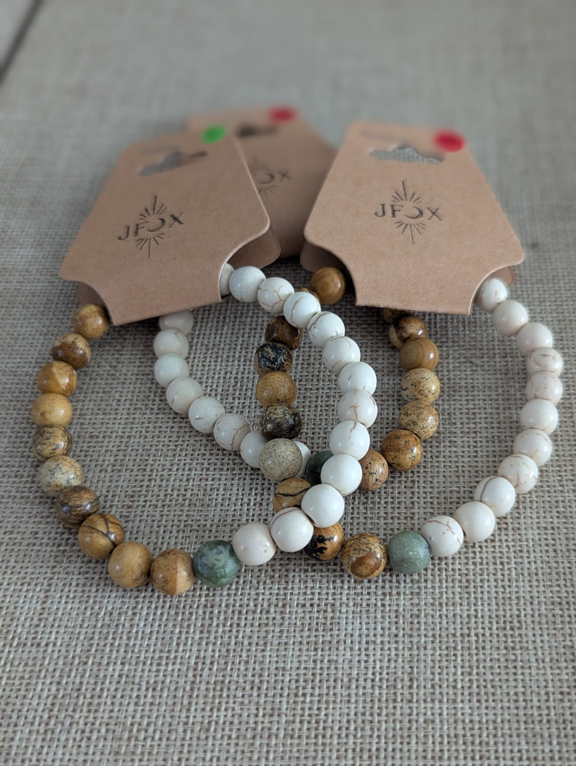 Picture Jasper, Howlite and Jade Stretch Bracelet (Various Sizes Available)