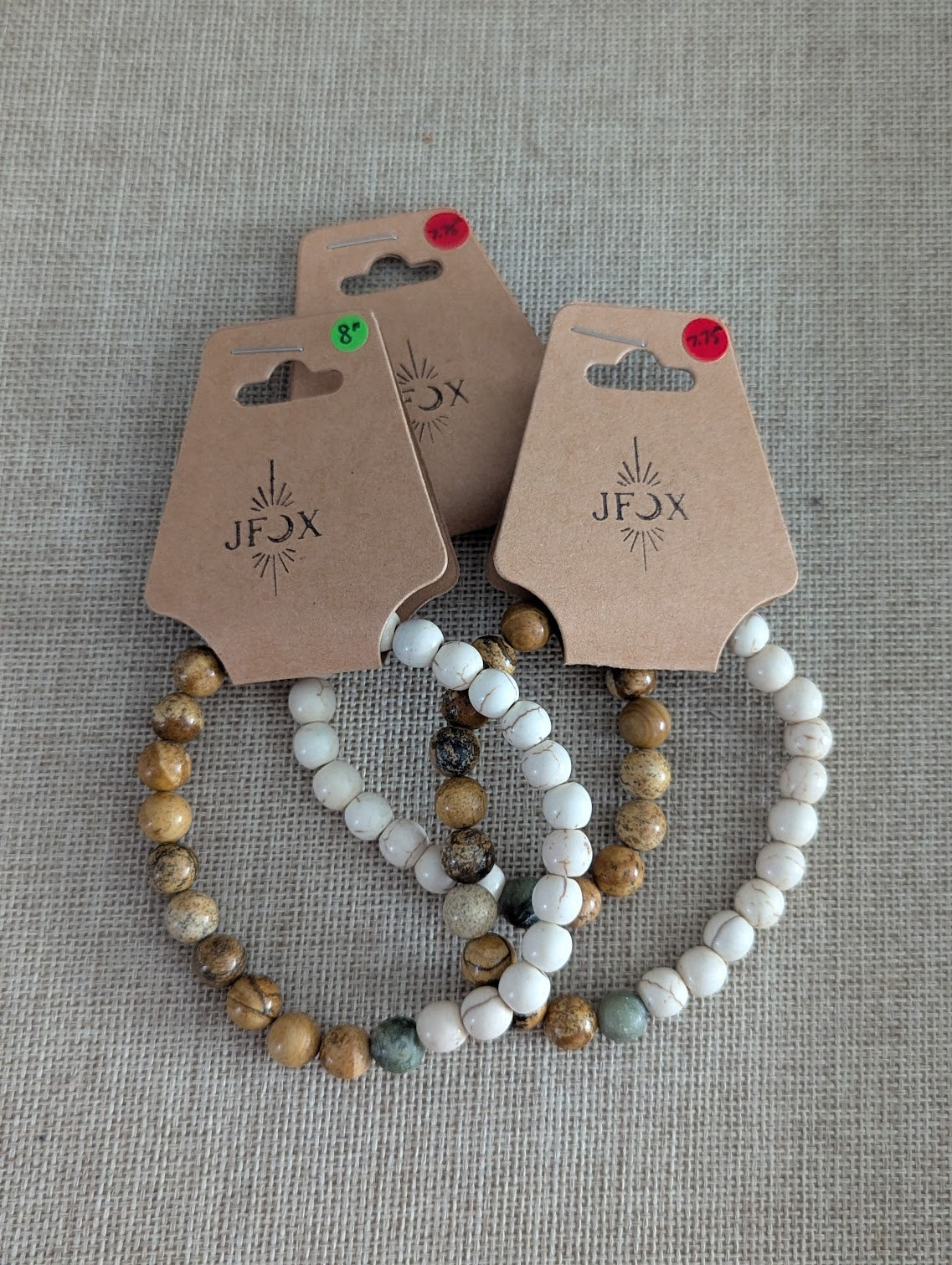Picture Jasper, Howlite and Jade Stretch Bracelet (Various Sizes Available)