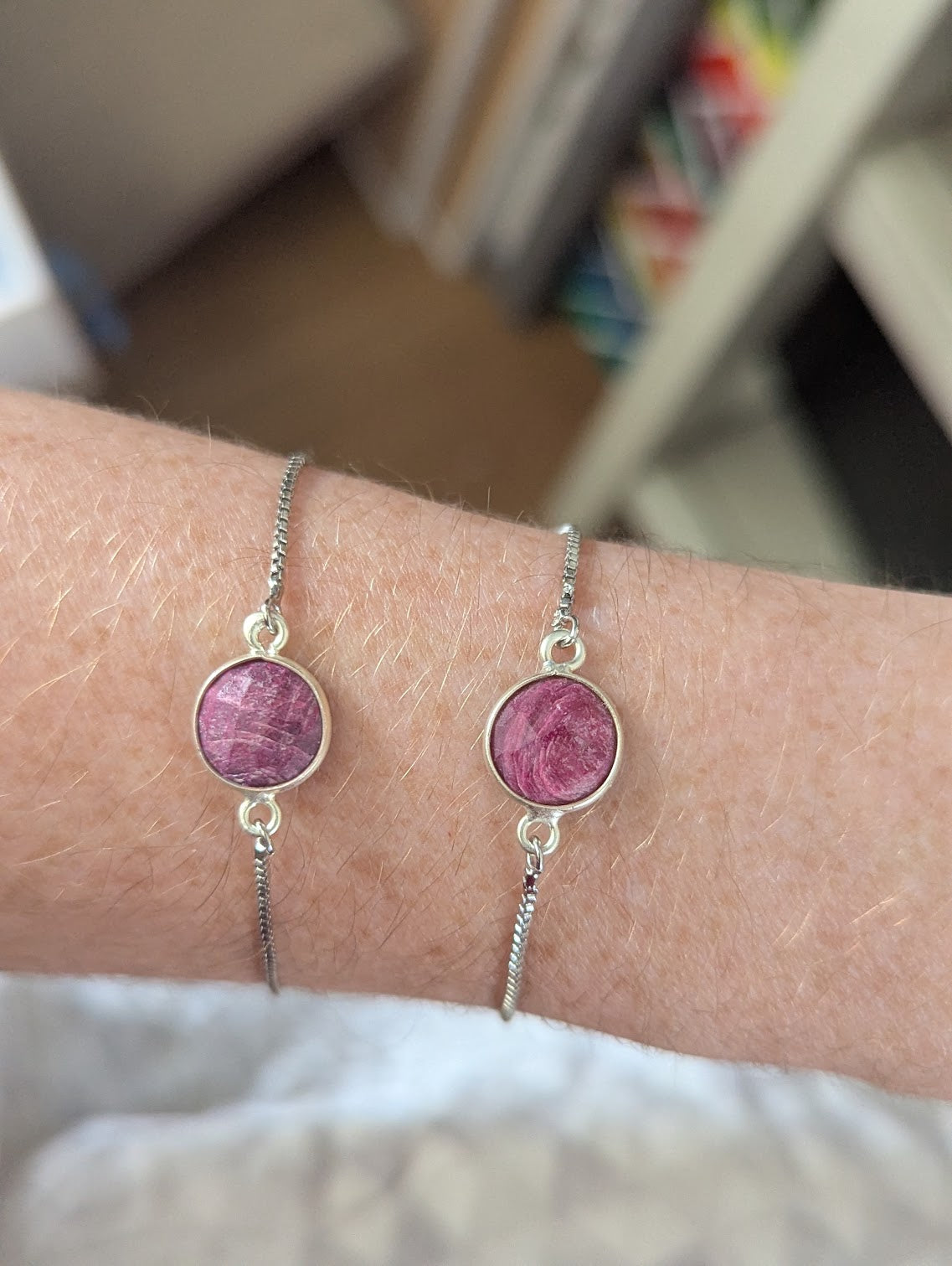 Faceted Ruby Silver Slider Bracelet