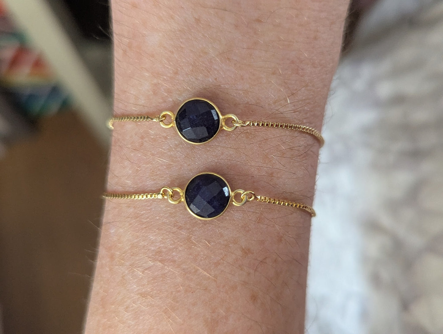 Faceted Lapis Lazuli Gold Slider Bracelet