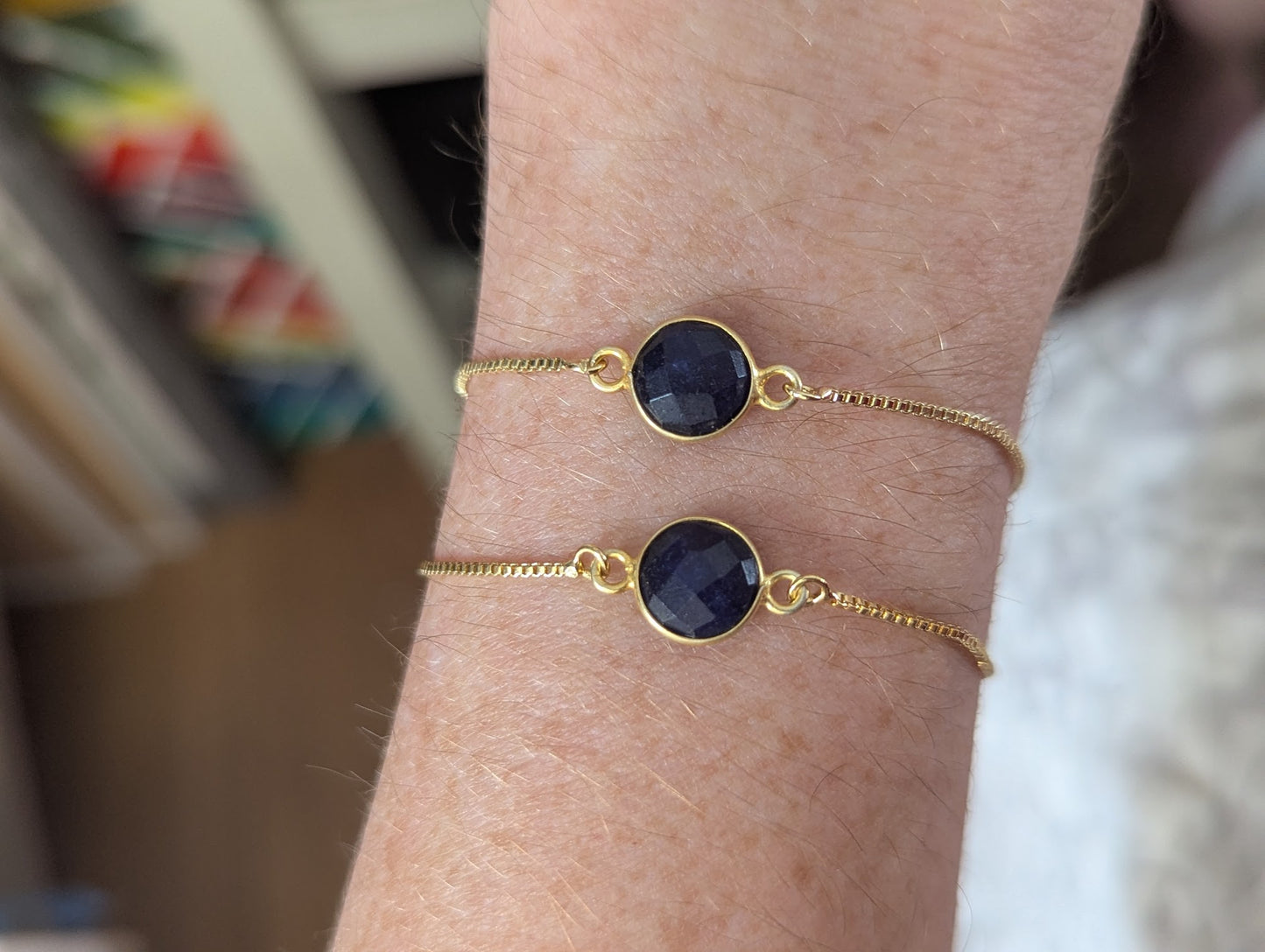 Faceted Lapis Lazuli Gold Slider Bracelet