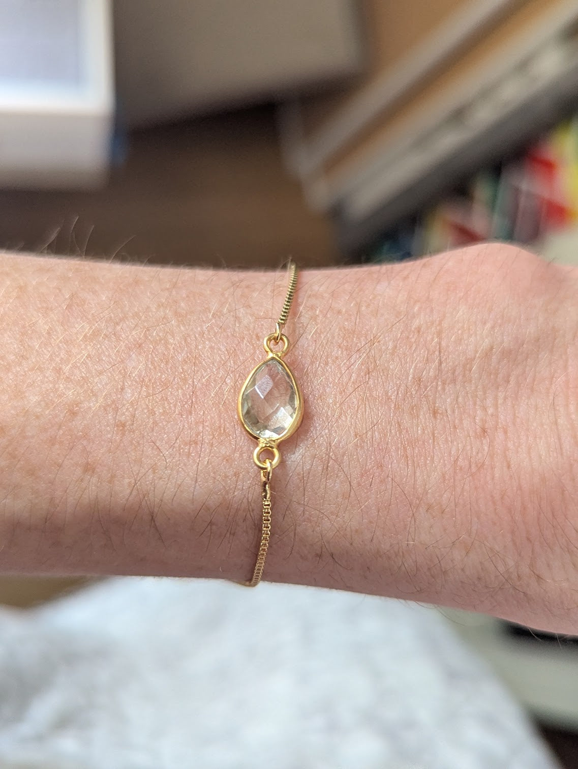 Faceted Prasiolite Teardrop Gold Slider Bracelet