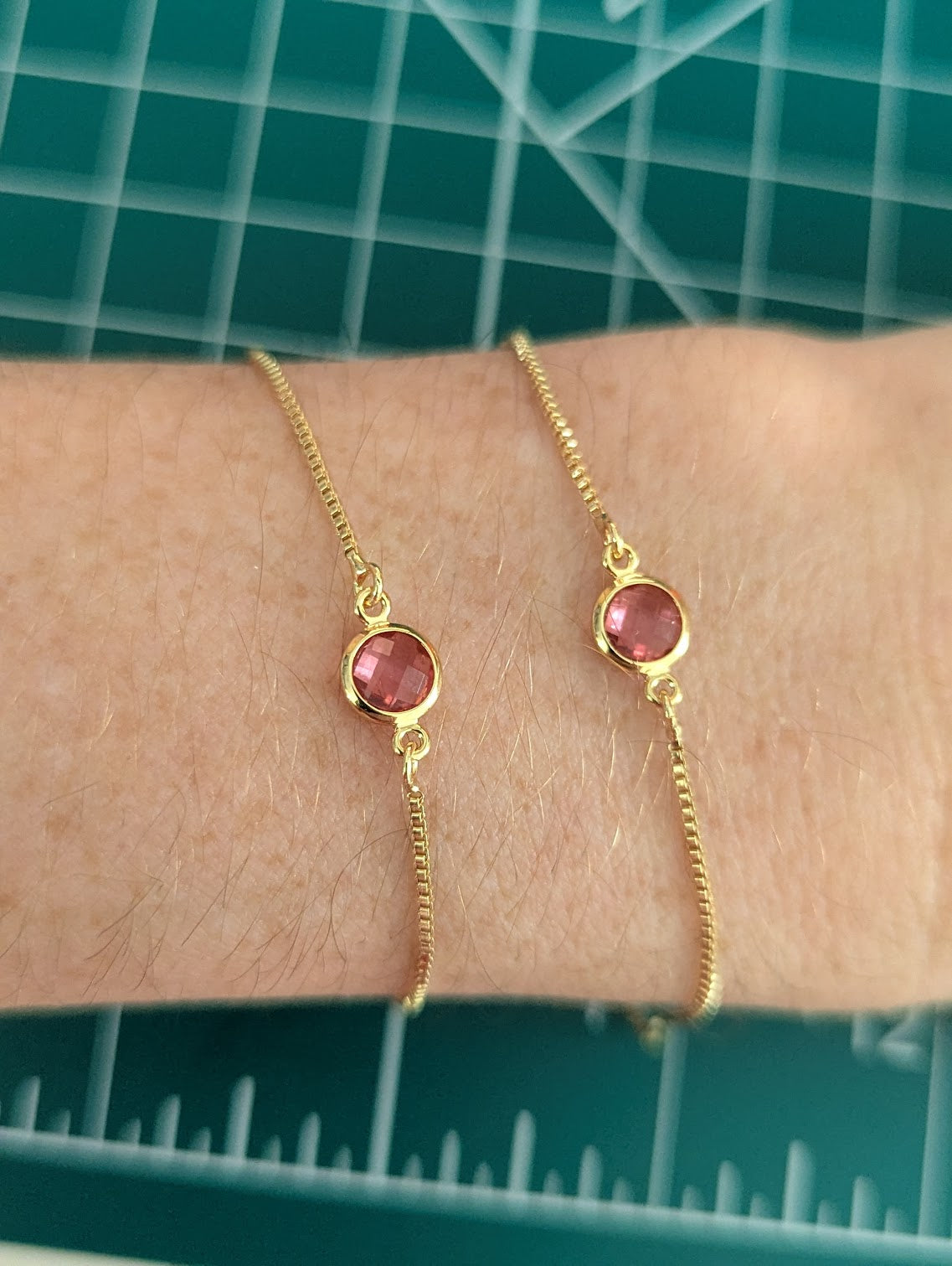 Light Pink Small Faceted Round Gold Slider Bracelet