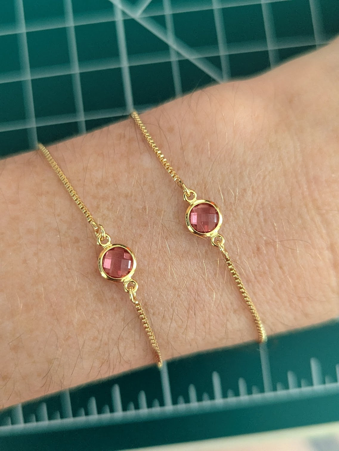 Light Pink Small Faceted Round Gold Slider Bracelet