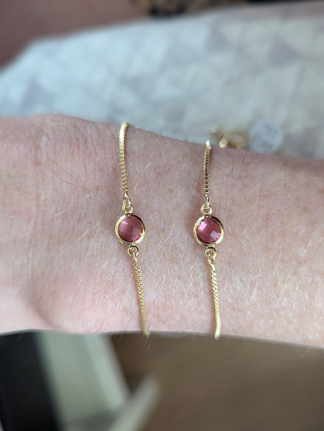 Light Pink Small Faceted Round Gold Slider Bracelet