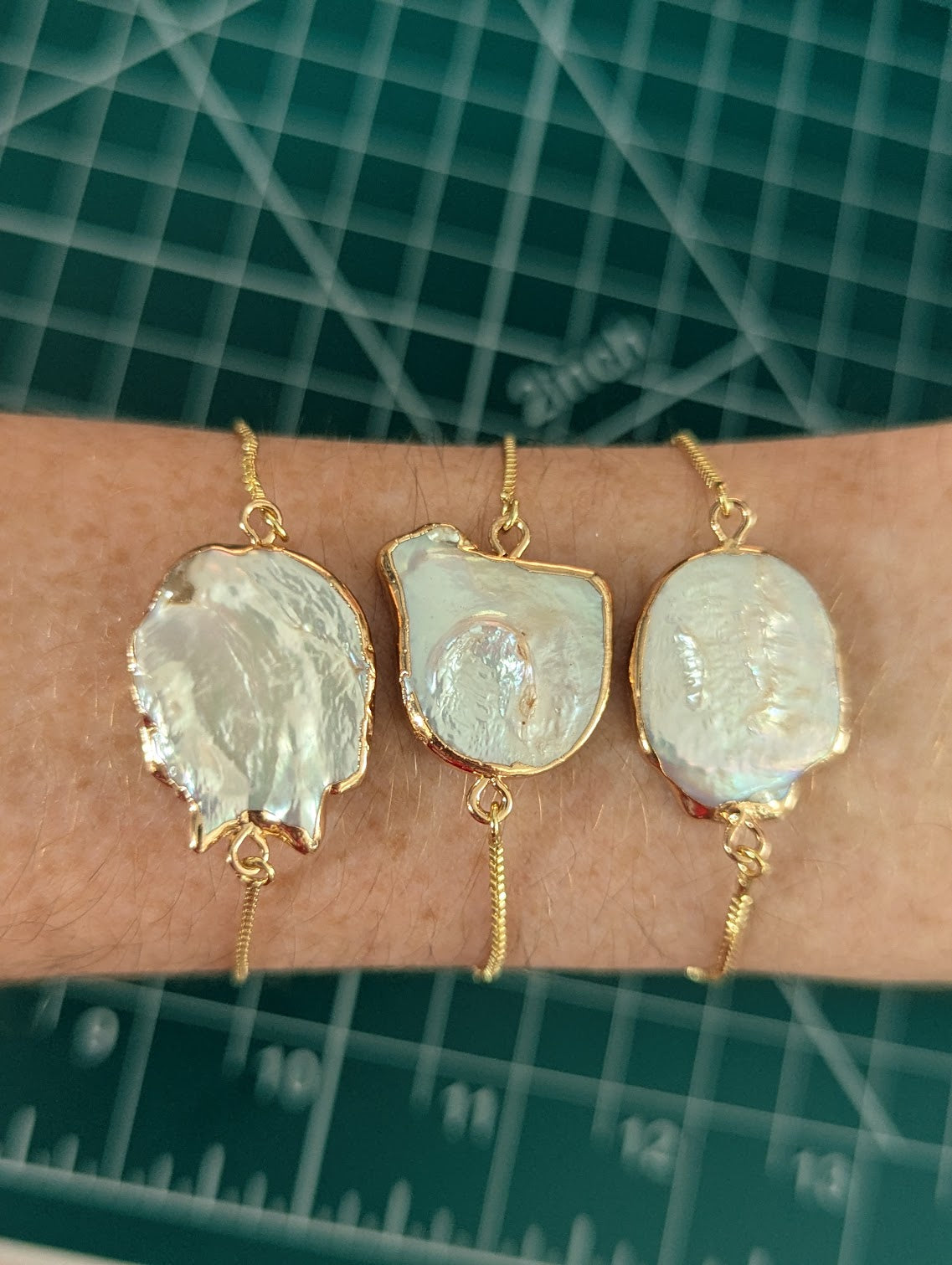 Large Freshwater Pearl Coin Gold Slider Bracelet