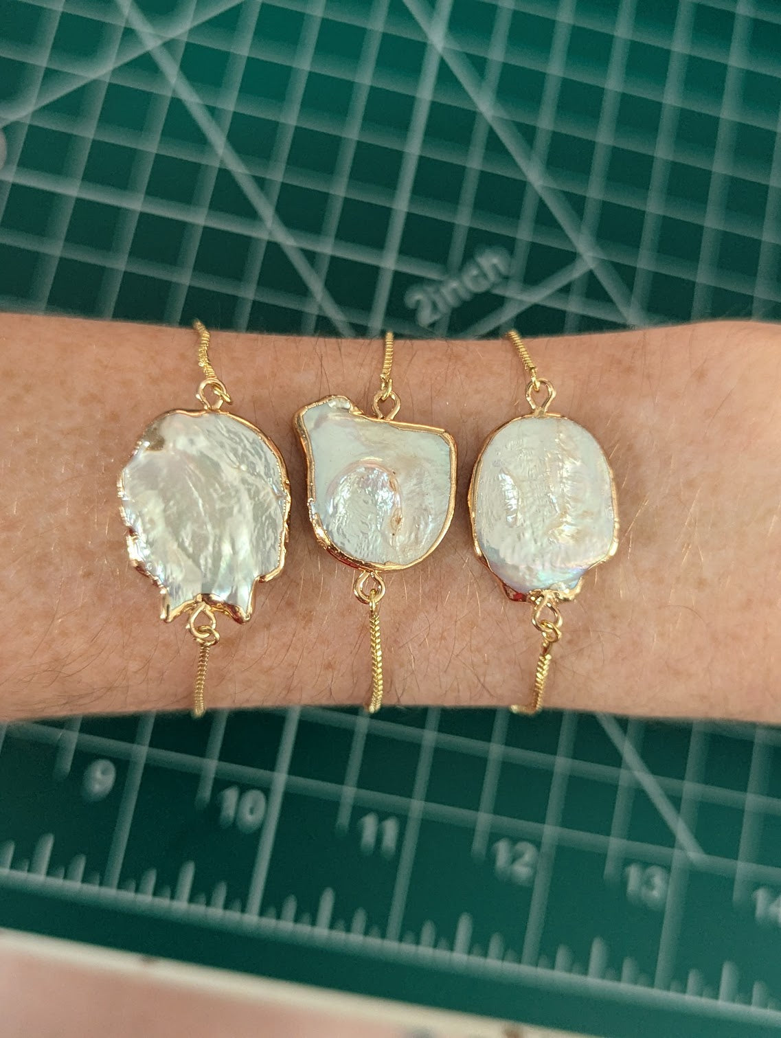 Large Freshwater Pearl Coin Gold Slider Bracelet