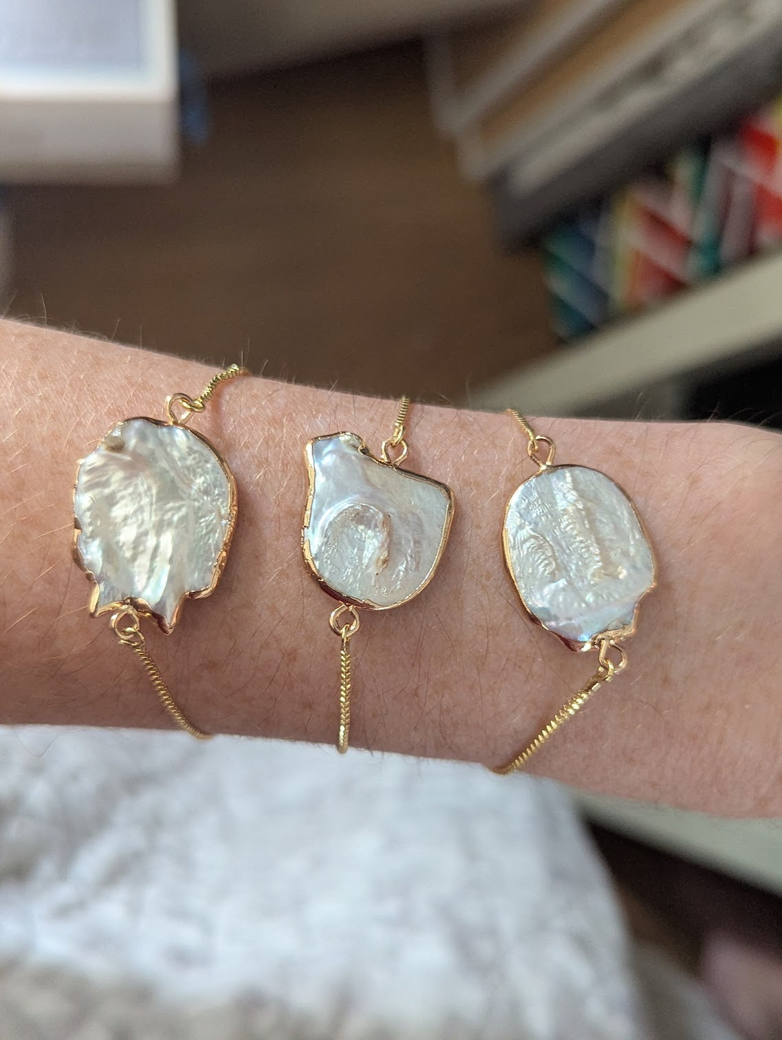 Large Freshwater Pearl Coin Gold Slider Bracelet
