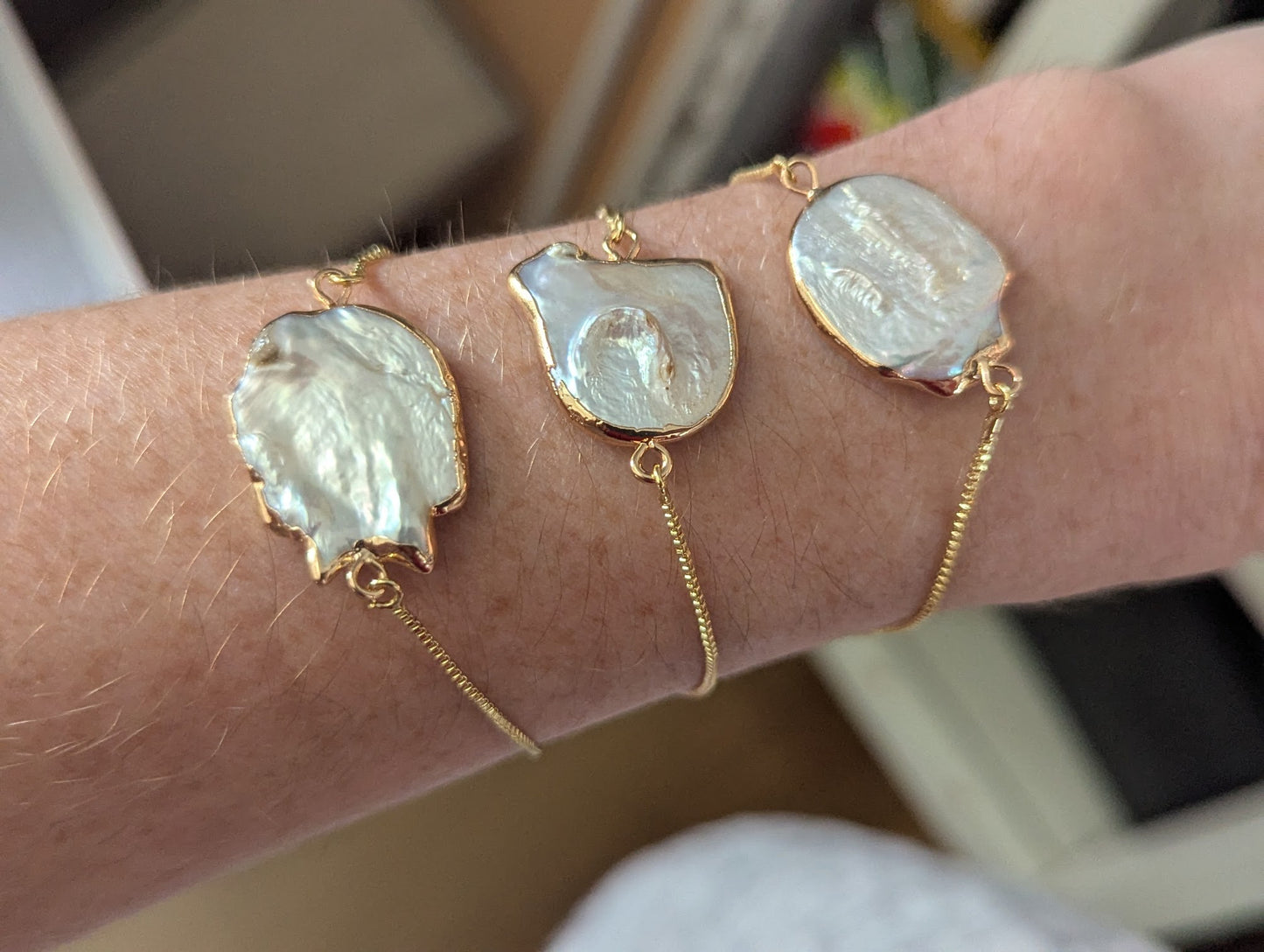 Large Freshwater Pearl Coin Gold Slider Bracelet