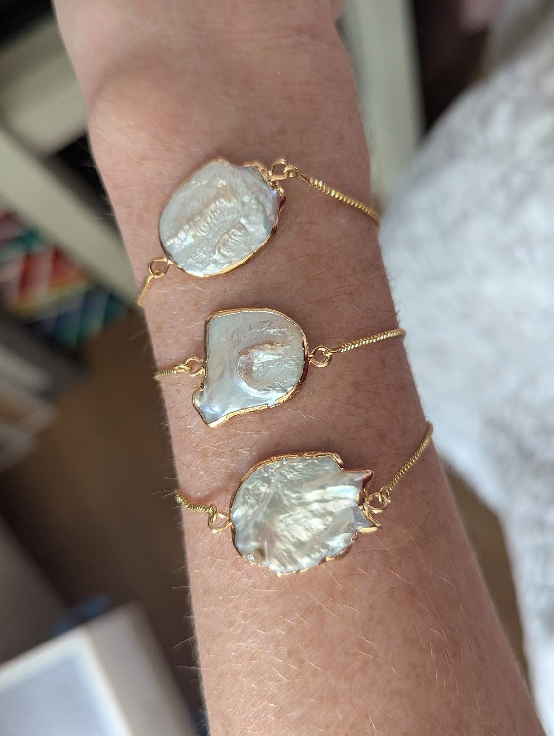 Large Freshwater Pearl Coin Gold Slider Bracelet