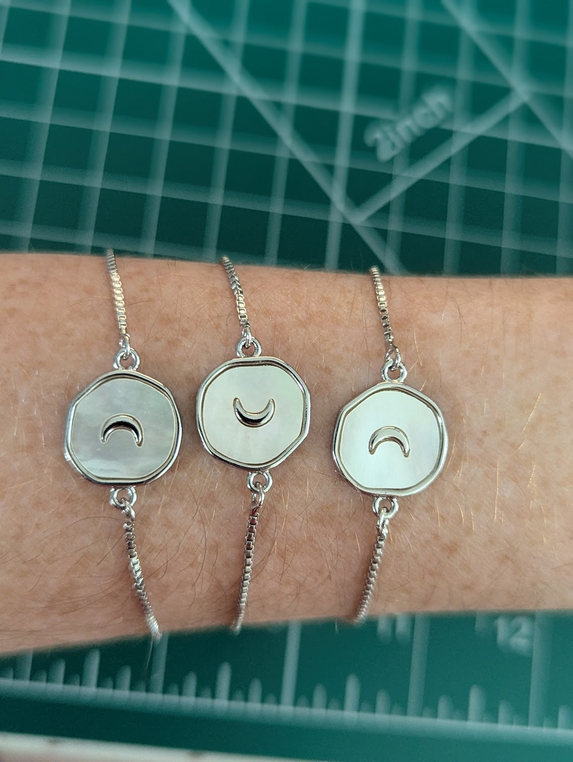 Freshwater Pearl Crescent Moon Slider Bracelet (Silver or Gold)