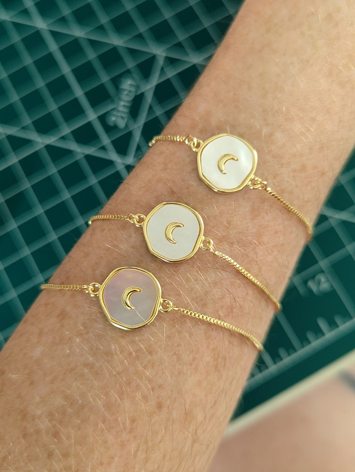 Freshwater Pearl Crescent Moon Slider Bracelet (Silver or Gold)