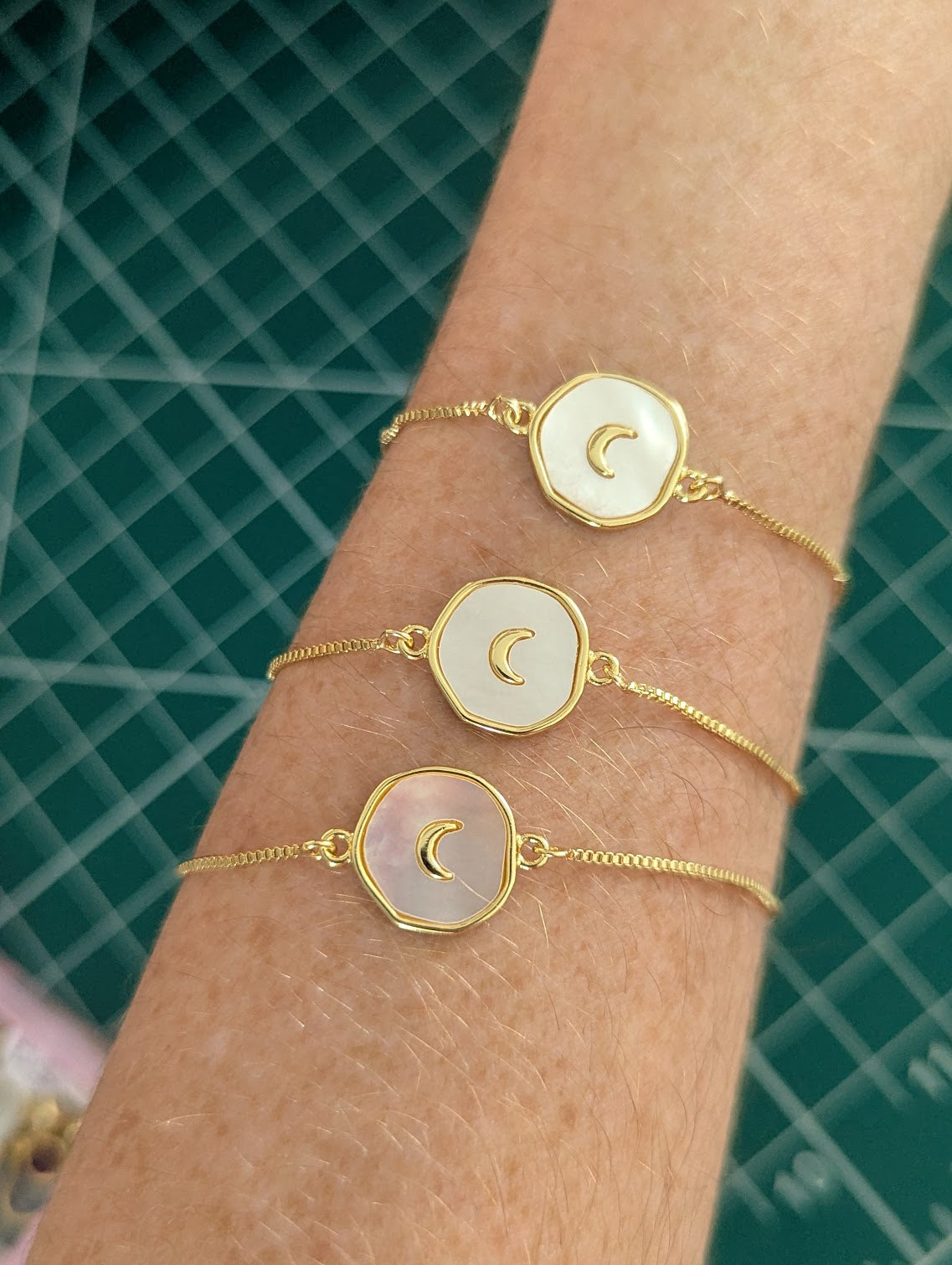 Freshwater Pearl Crescent Moon Slider Bracelet (Silver or Gold)
