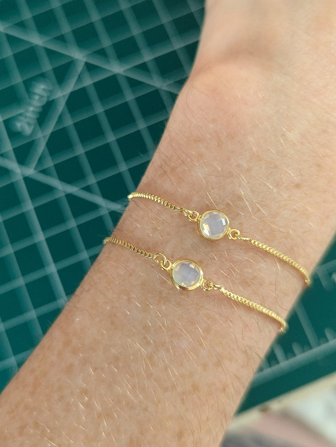 Opalite Small Faceted Round Gold Slider Bracelet