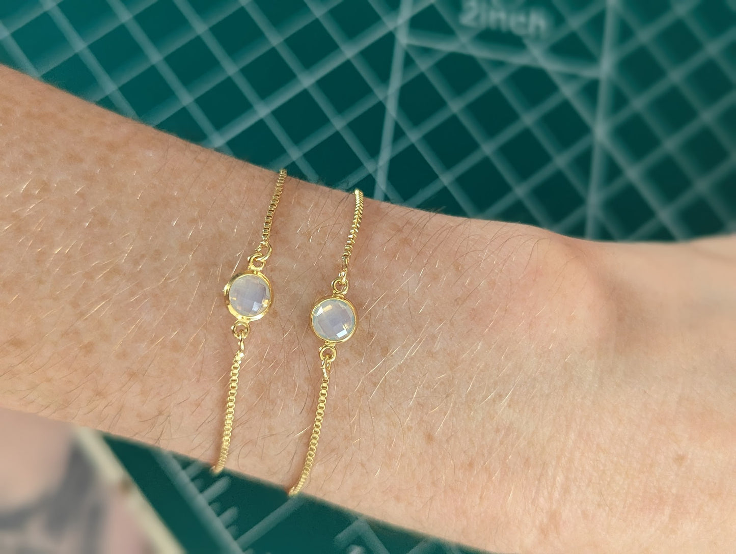 Opalite Small Faceted Round Gold Slider Bracelet
