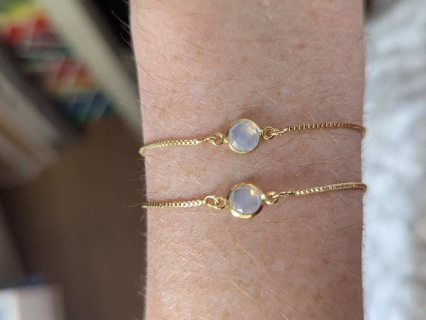 Opalite Small Faceted Round Gold Slider Bracelet