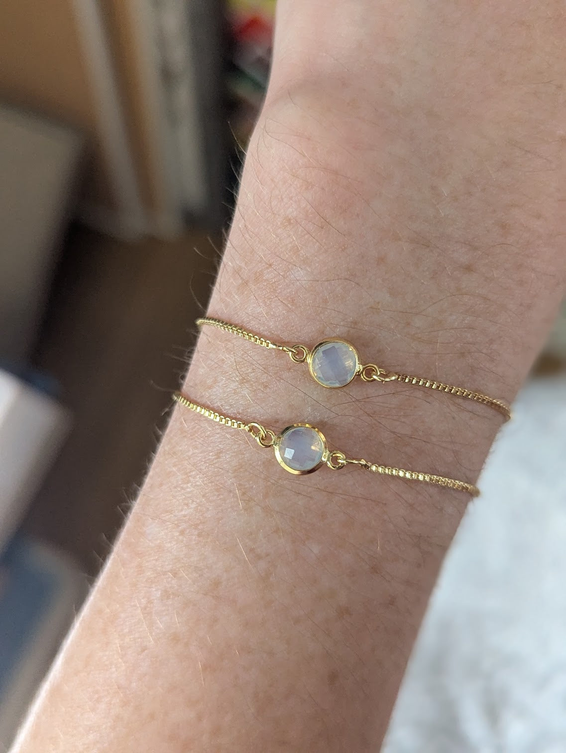 Opalite Small Faceted Round Gold Slider Bracelet