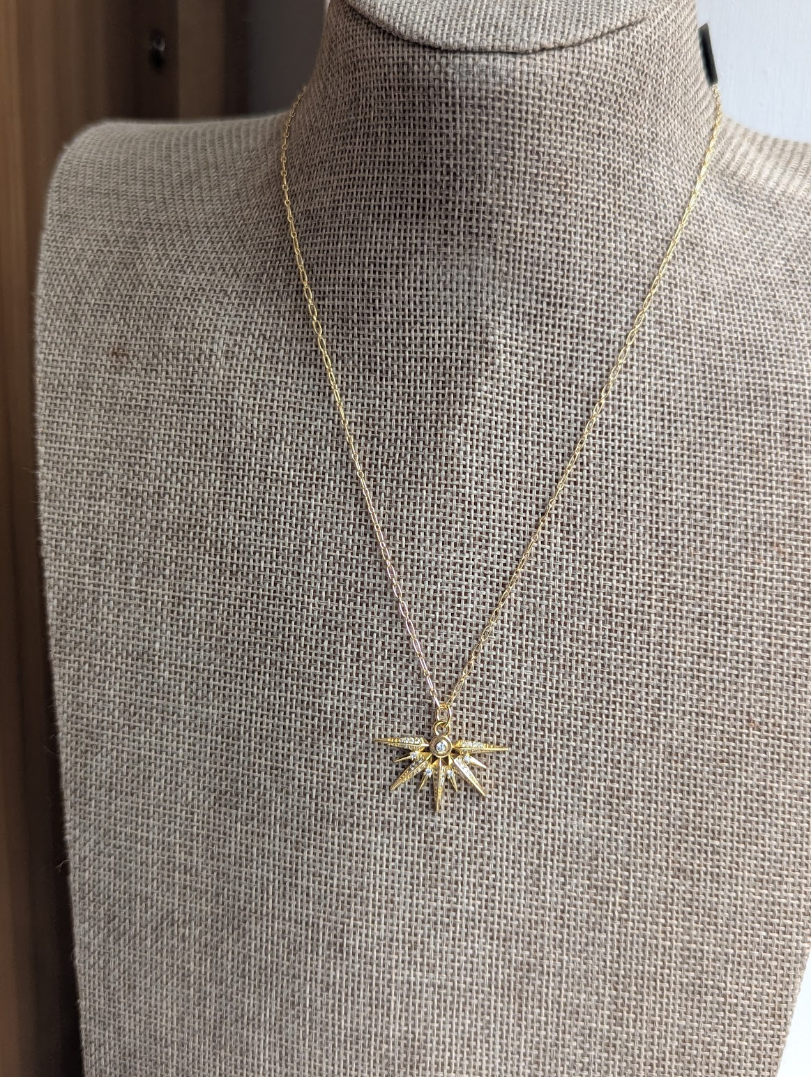 14kGF Spiked Sun Pave Necklace