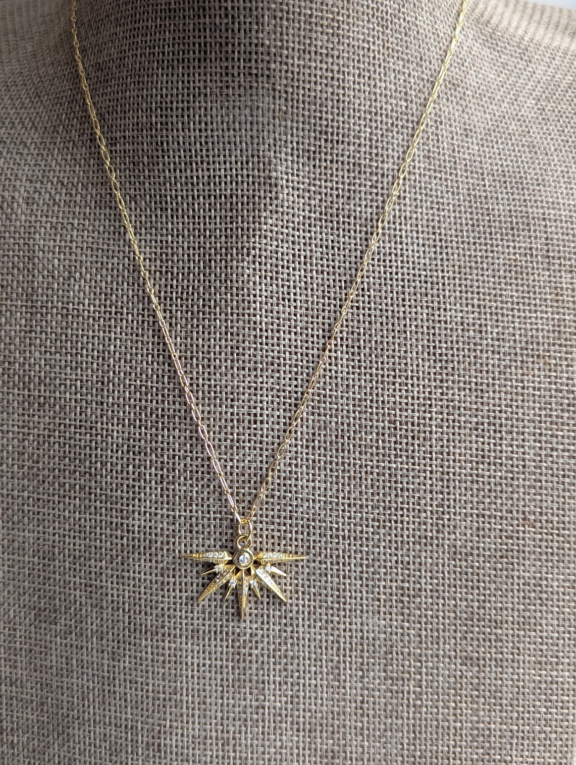 14kGF Spiked Sun Pave Necklace