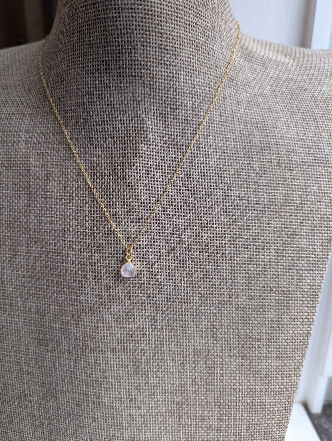 Dainty Rose Quartz Tear Drop 14kGF Necklace