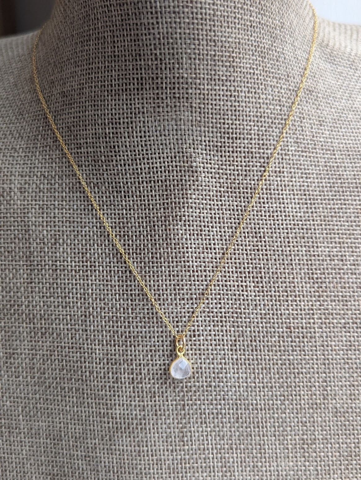 Dainty Rose Quartz Tear Drop 14kGF Necklace