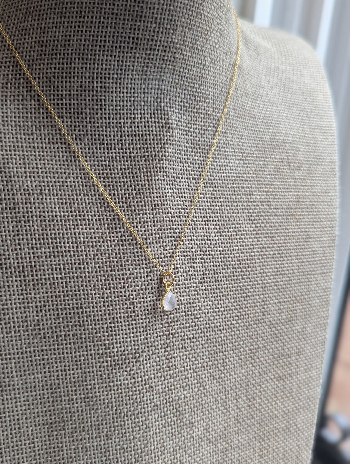 Dainty Rose Quartz Tear Drop 14kGF Necklace