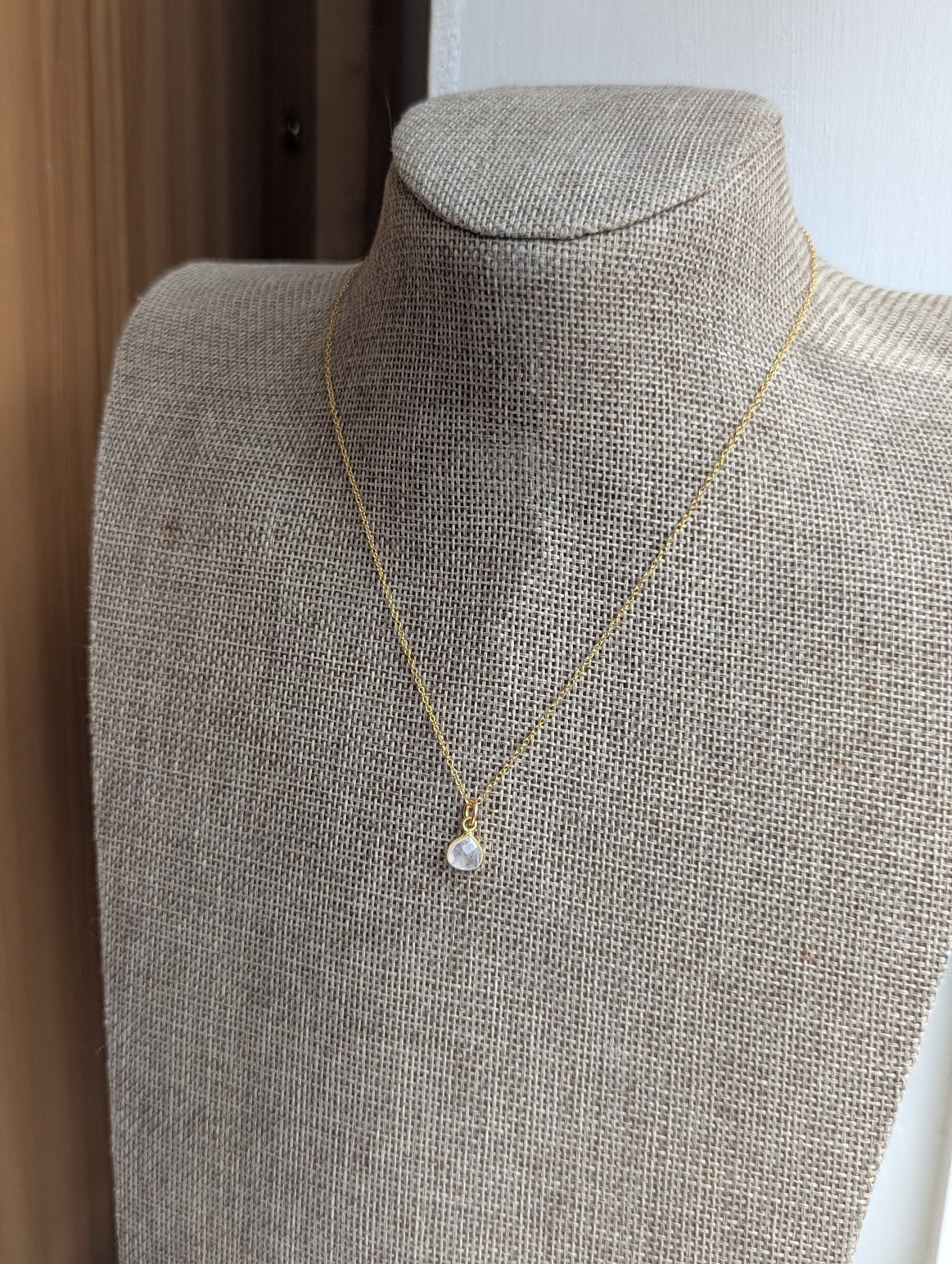 Dainty Rose Quartz Tear Drop 14kGF Necklace