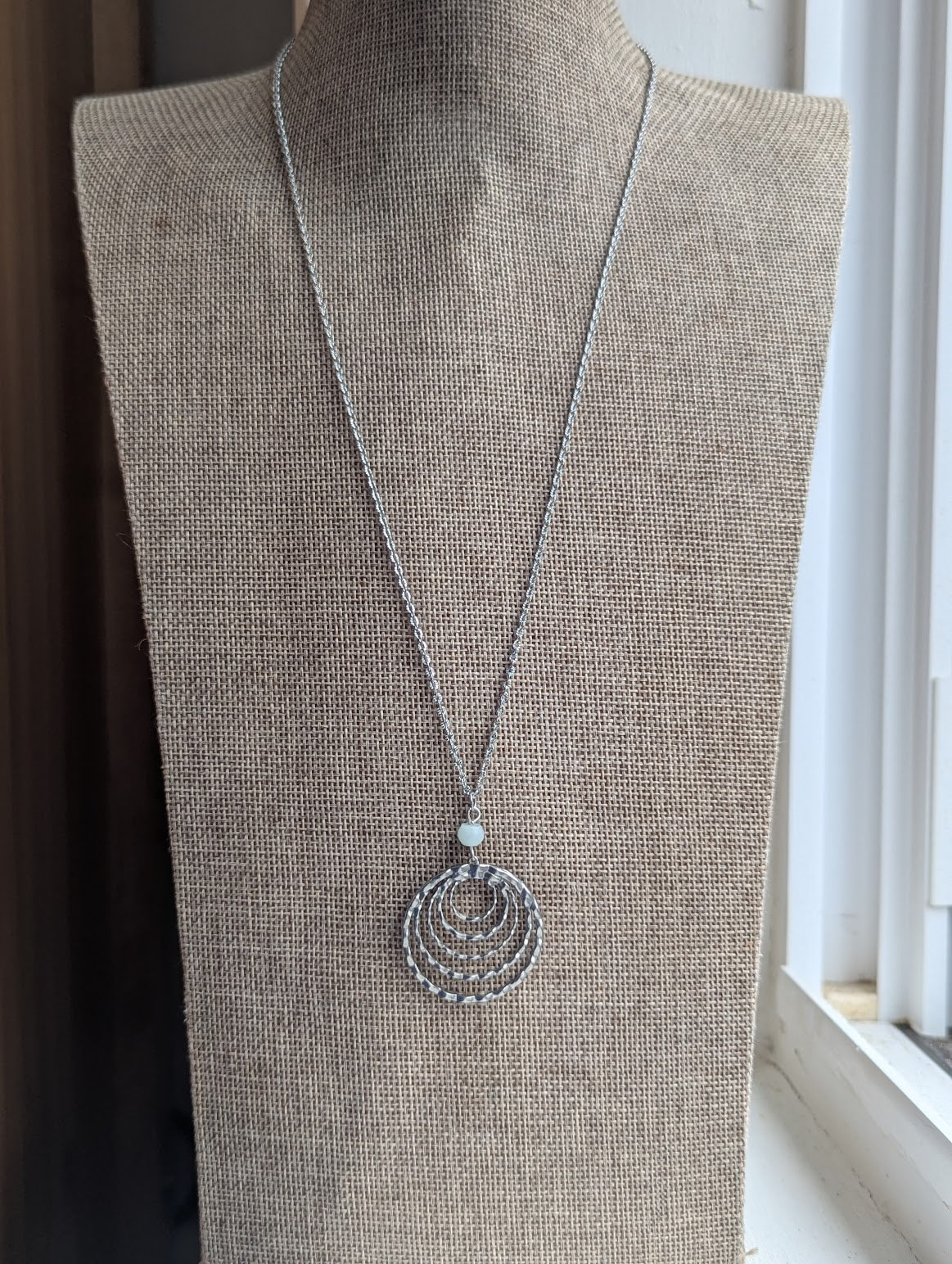 Silver Multi-Circle Aquamarine Stainless Necklace