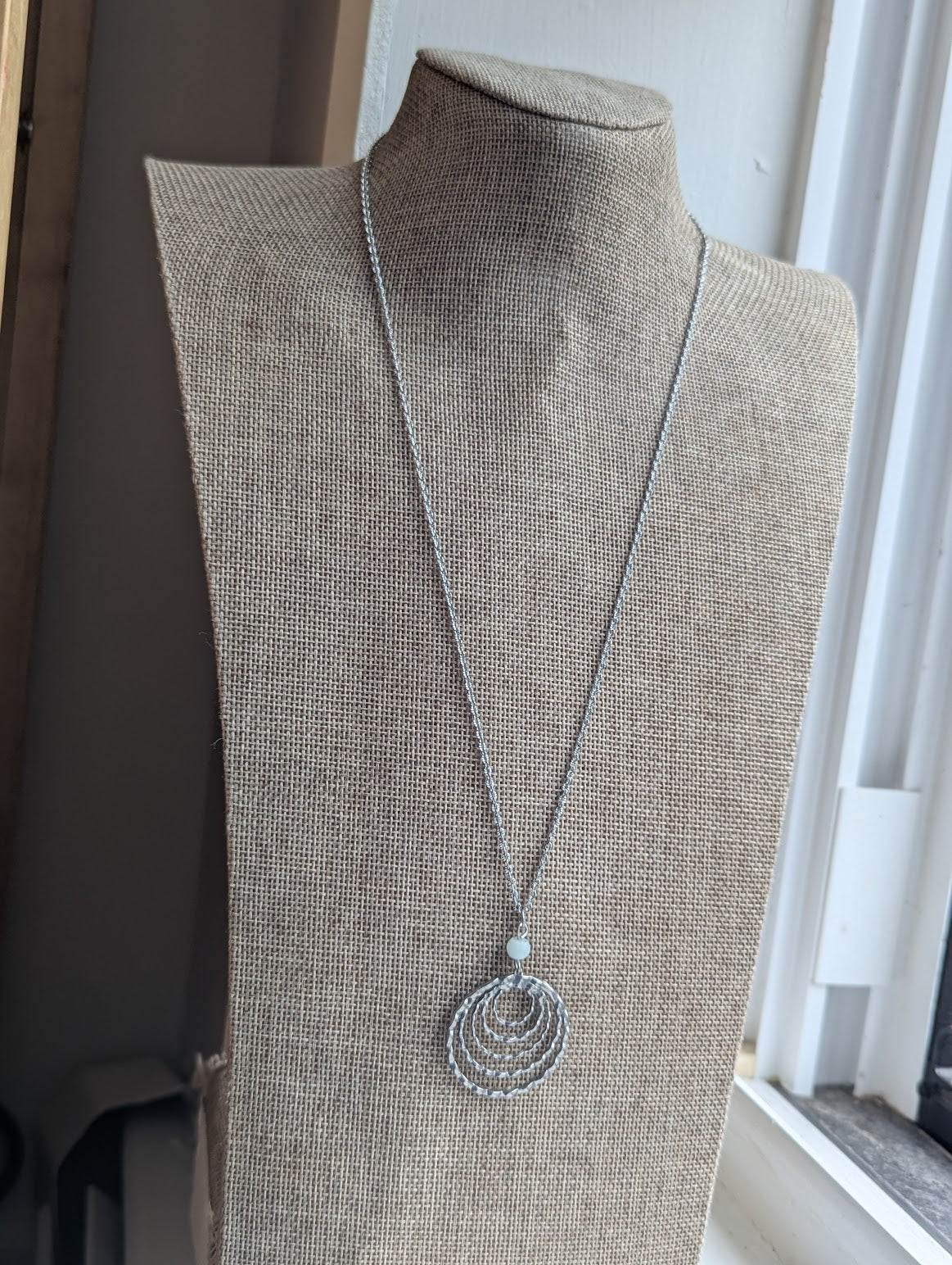 Silver Multi-Circle Aquamarine Stainless Necklace