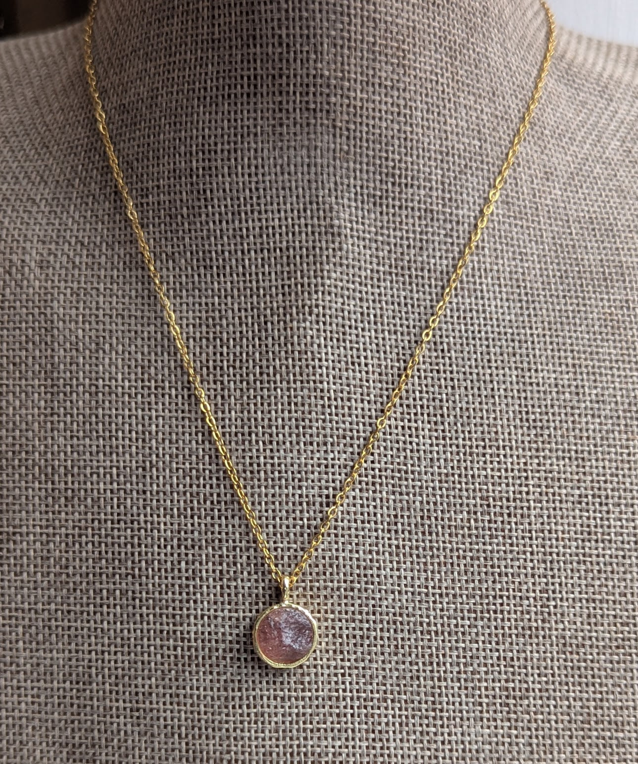 Raw Gemstone Round Gold Necklace (Various Stones Available)