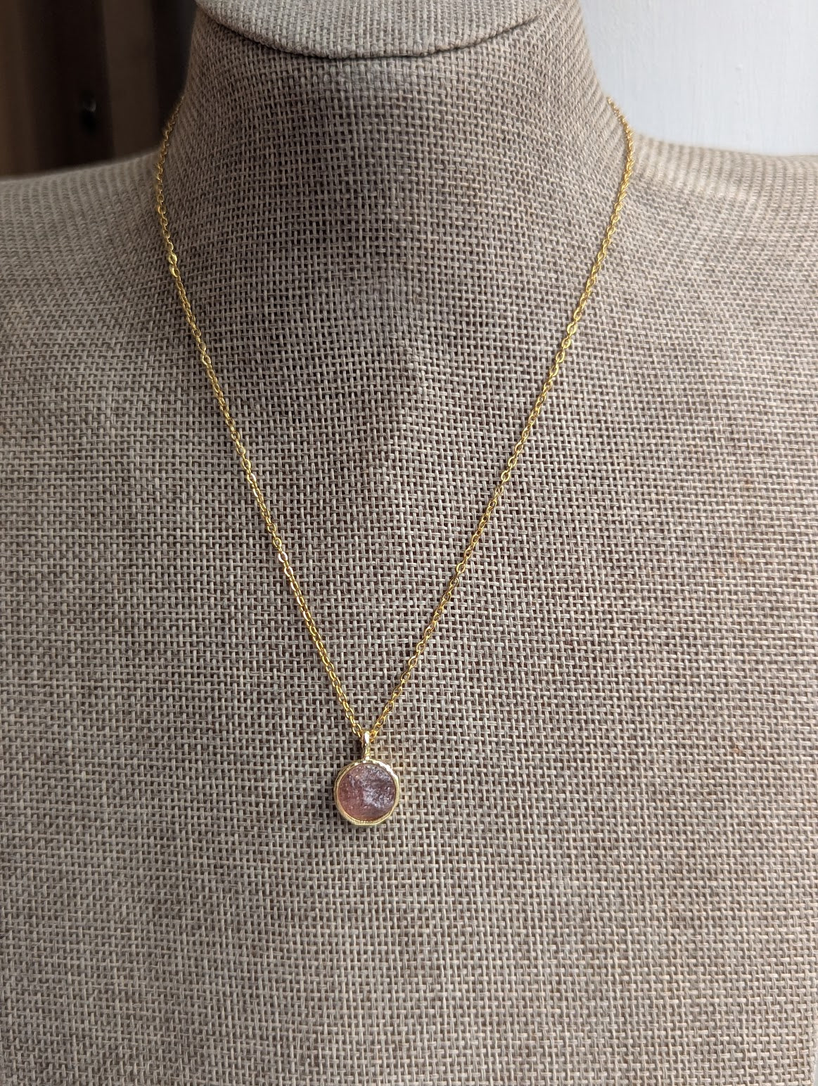 Raw Gemstone Round Gold Necklace (Various Stones Available)