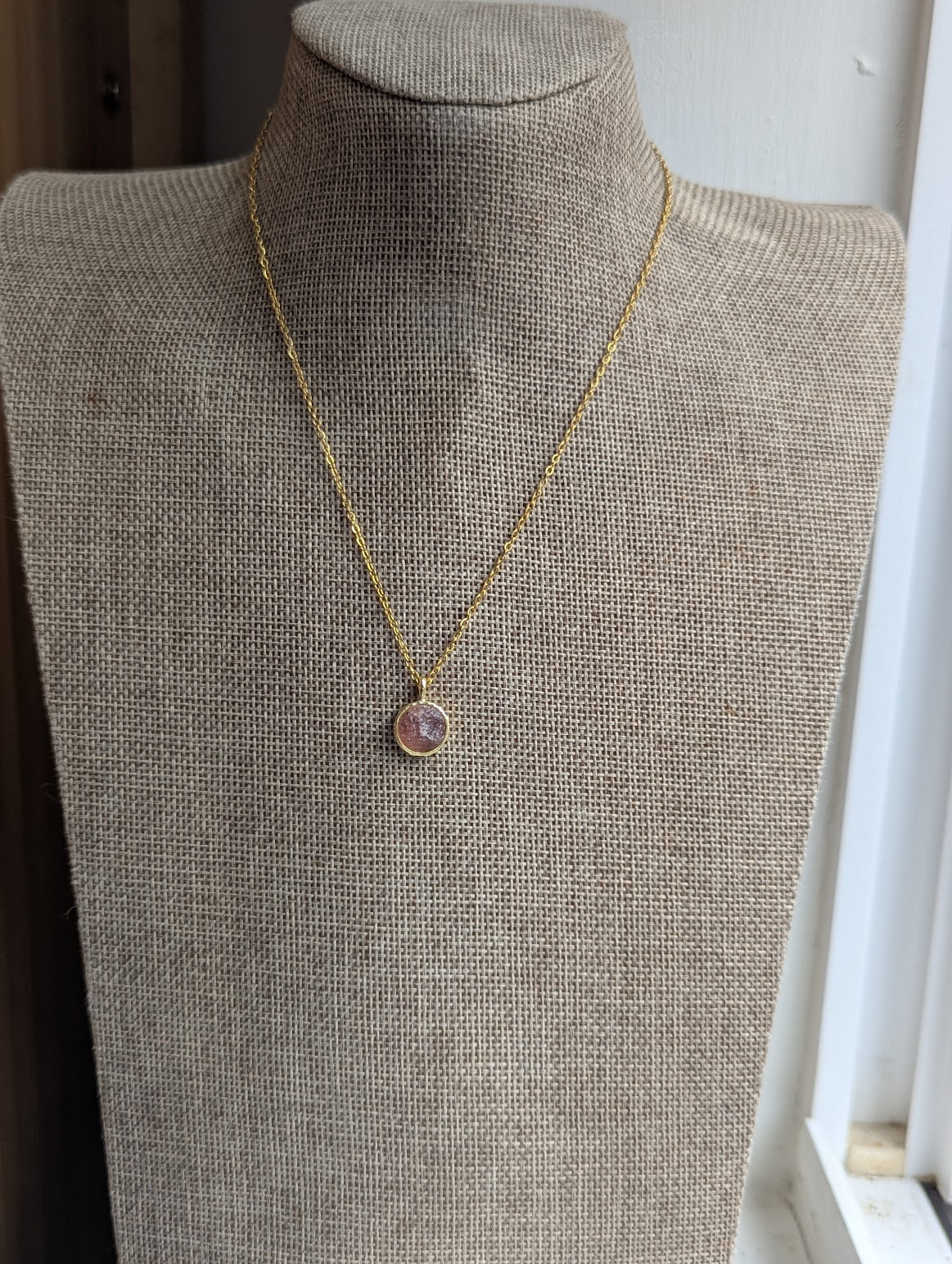 Raw Gemstone Round Gold Necklace (Various Stones Available)