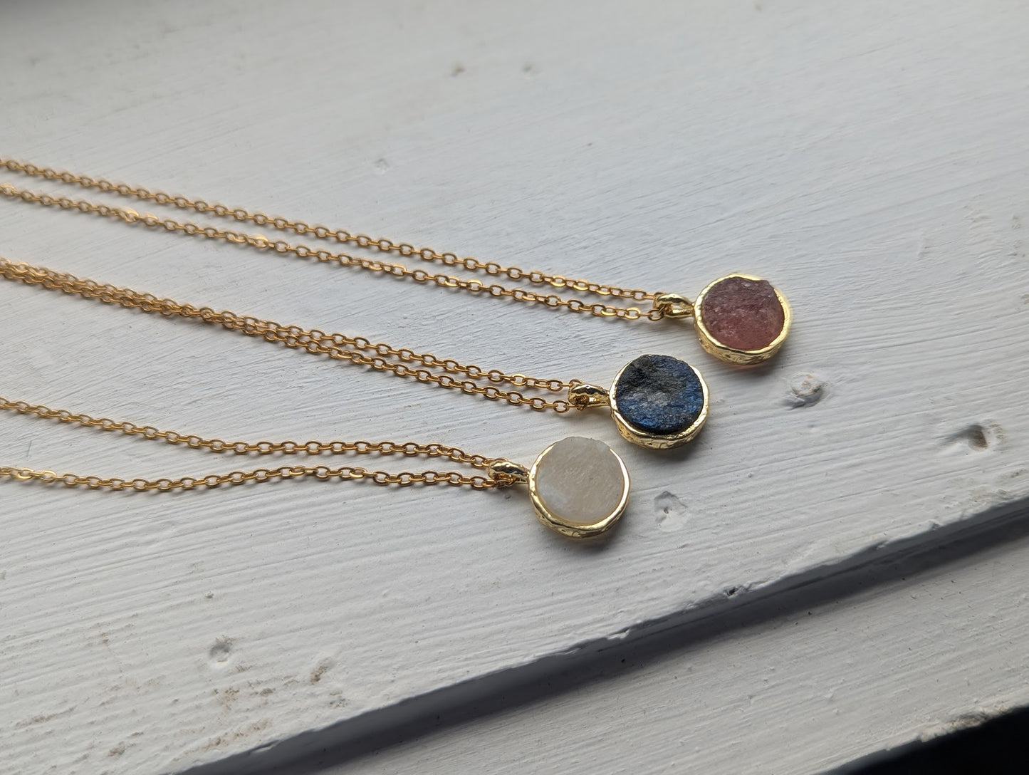 Raw Gemstone Round Gold Necklace (Various Stones Available)