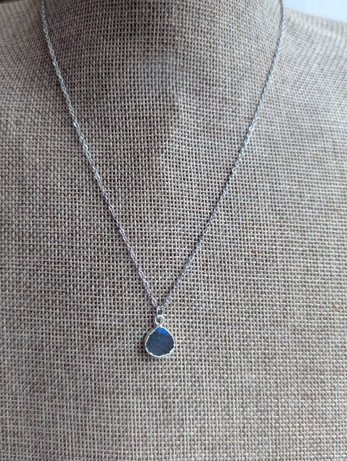 Small Labradorite Tear Drop Silver Stainless Necklace