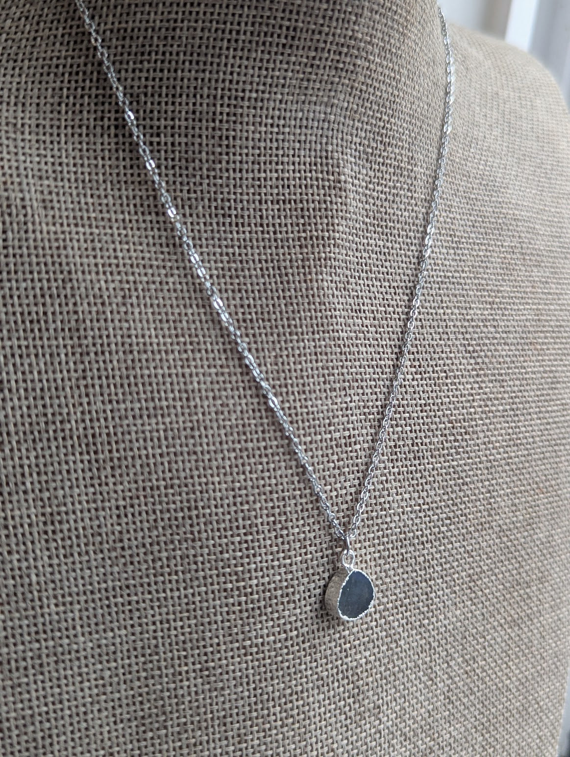 Small Labradorite Tear Drop Silver Stainless Necklace