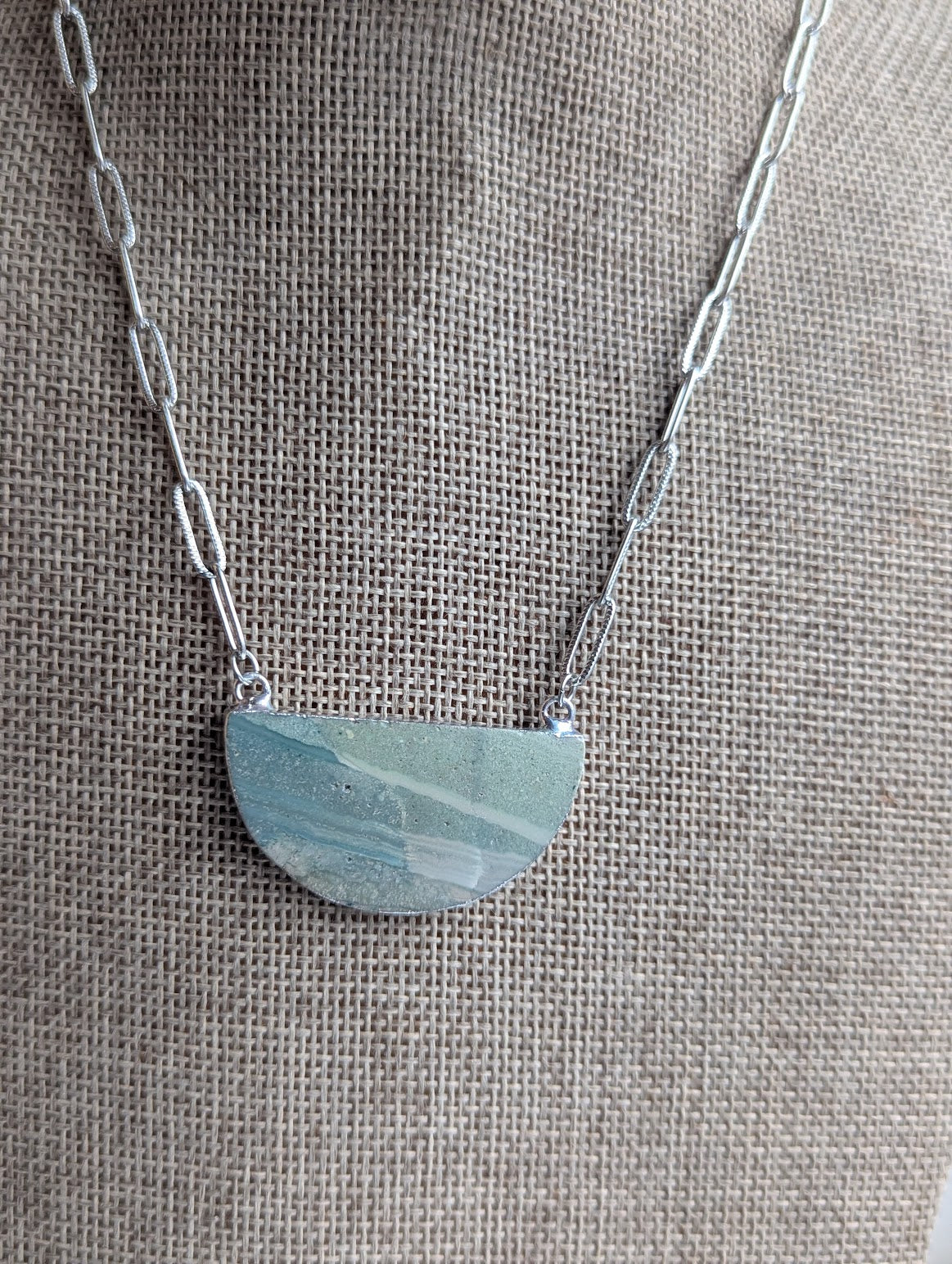 Jasper Half Moon Silver Paperclip Necklace (Various Styles Available)