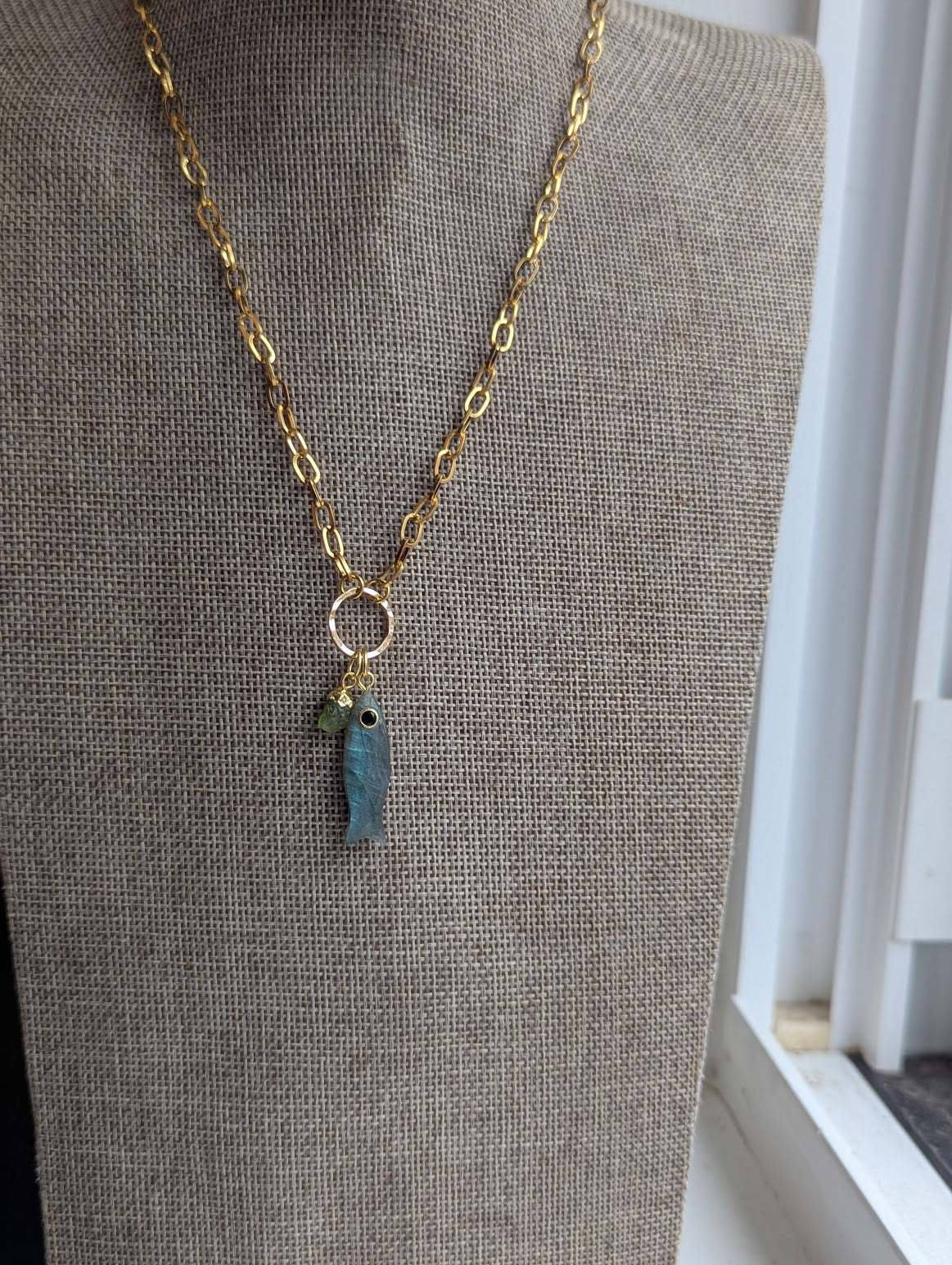 Labradorite Fishy Gold Necklace