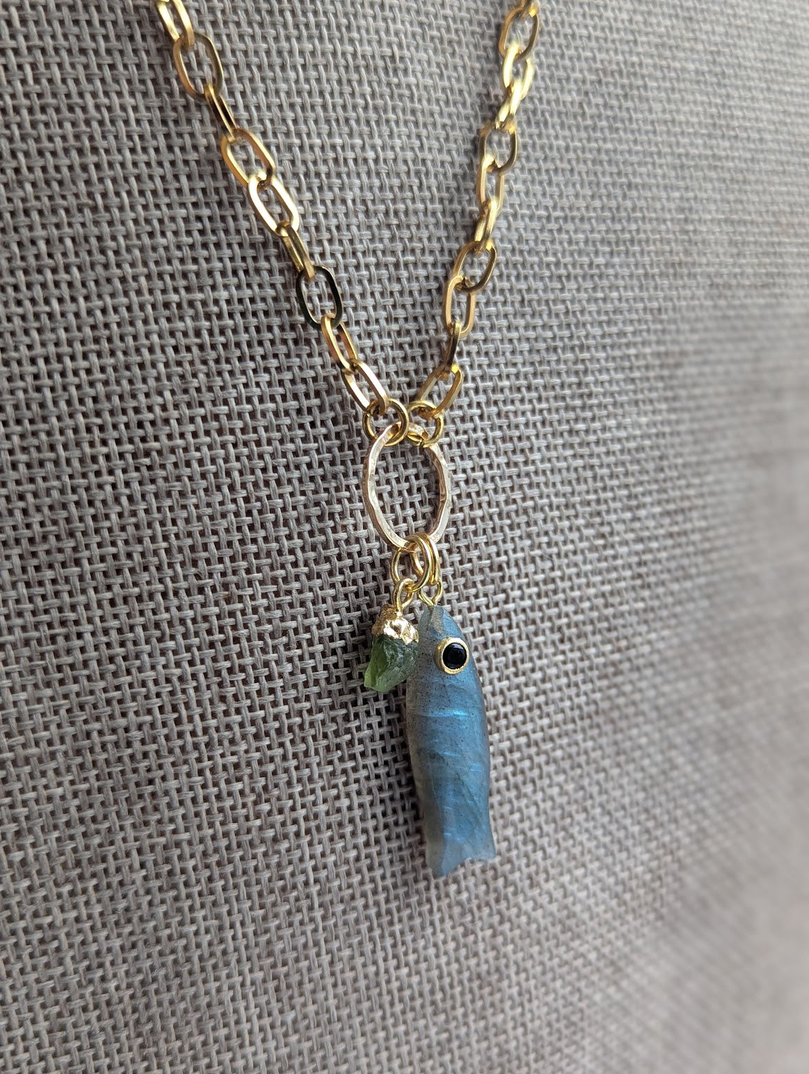 Labradorite Fishy Gold Necklace