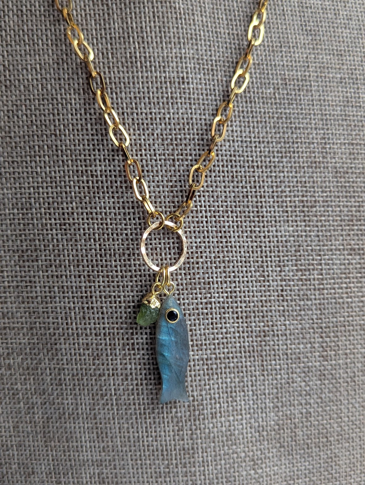 Labradorite Fishy Gold Necklace